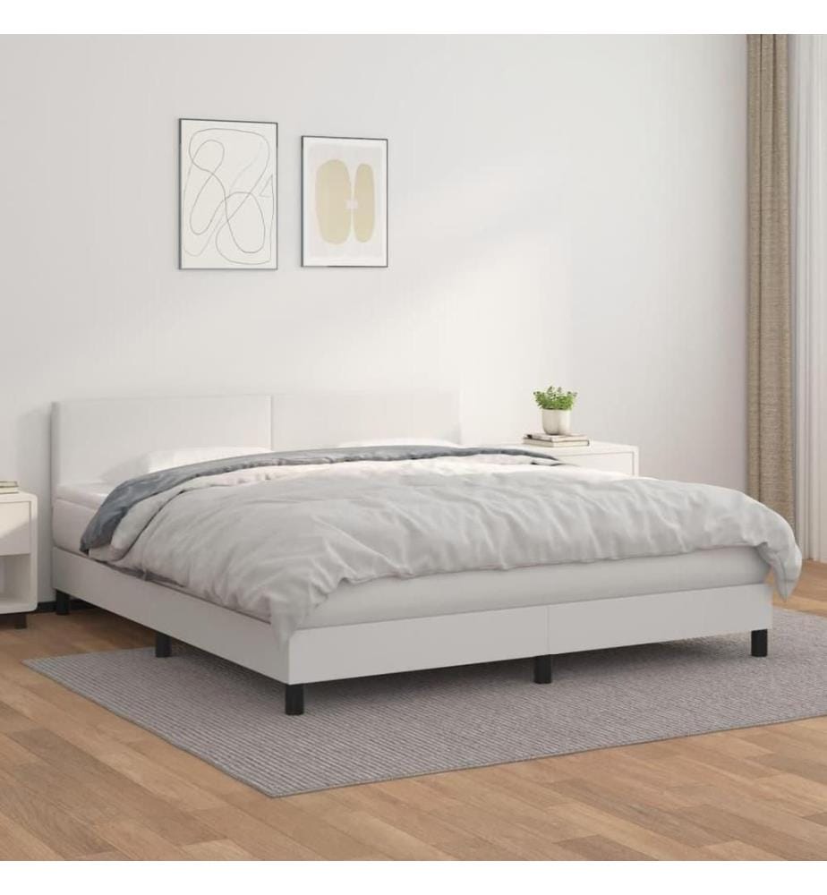 Boxspringbett mit Matratze Weiss 160x200 cm Kunstleder