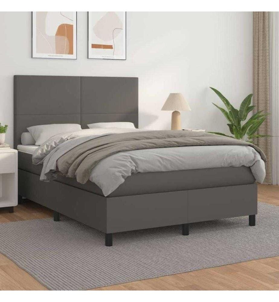 Boxspringbett mit Matratze Grau 140x190 cm Kunstleder