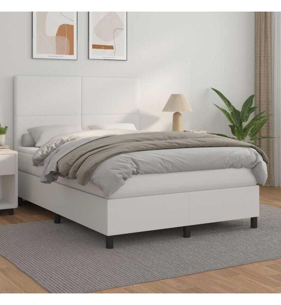 Boxspringbett mit Matratze Weiss 140x200 cm Kunstleder