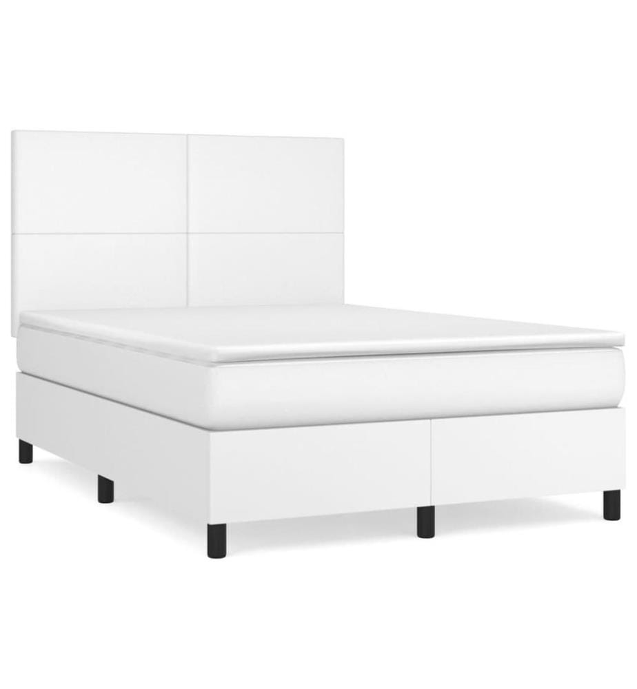 Boxspringbett mit Matratze Weiss 140x200 cm Kunstleder