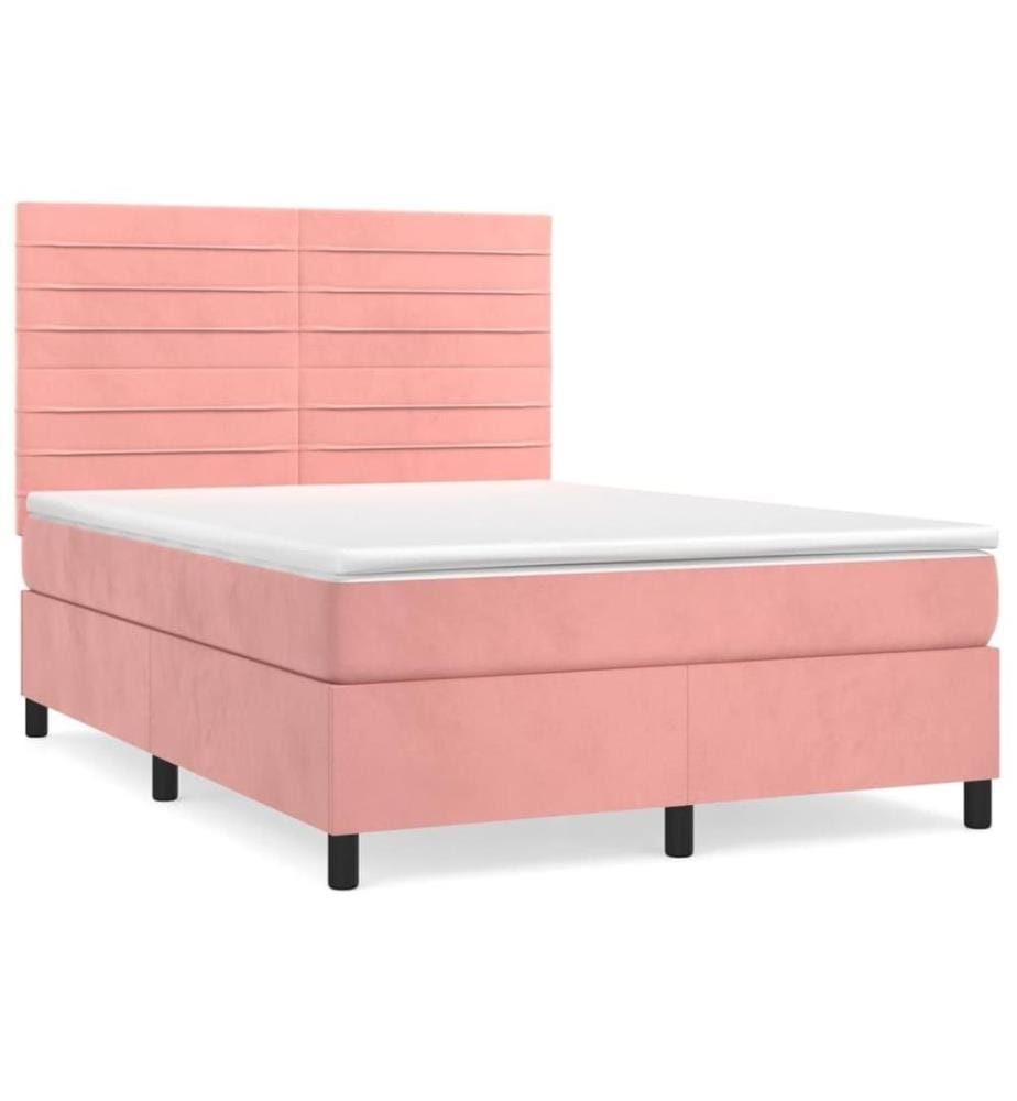 Boxspringbett mit Matratze Rosa 140x190 cm Samt