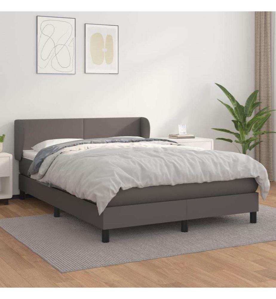 Boxspringbett mit Matratze Grau 140x190 cm Kunstleder
