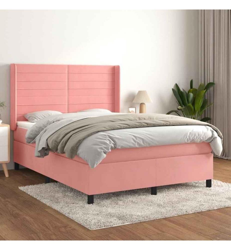 Boxspringbett mit Matratze Rosa 140x190 cm Samt