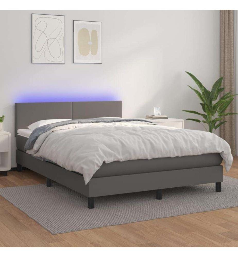 Boxspringbett mit Matratze & LED Grau 140x190 cm Kunstleder