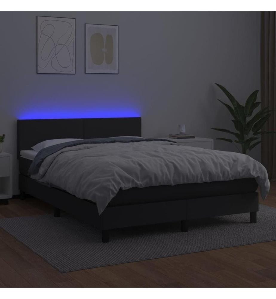 Boxspringbett mit Matratze & LED Schwarz 140x200 cm Kunstleder