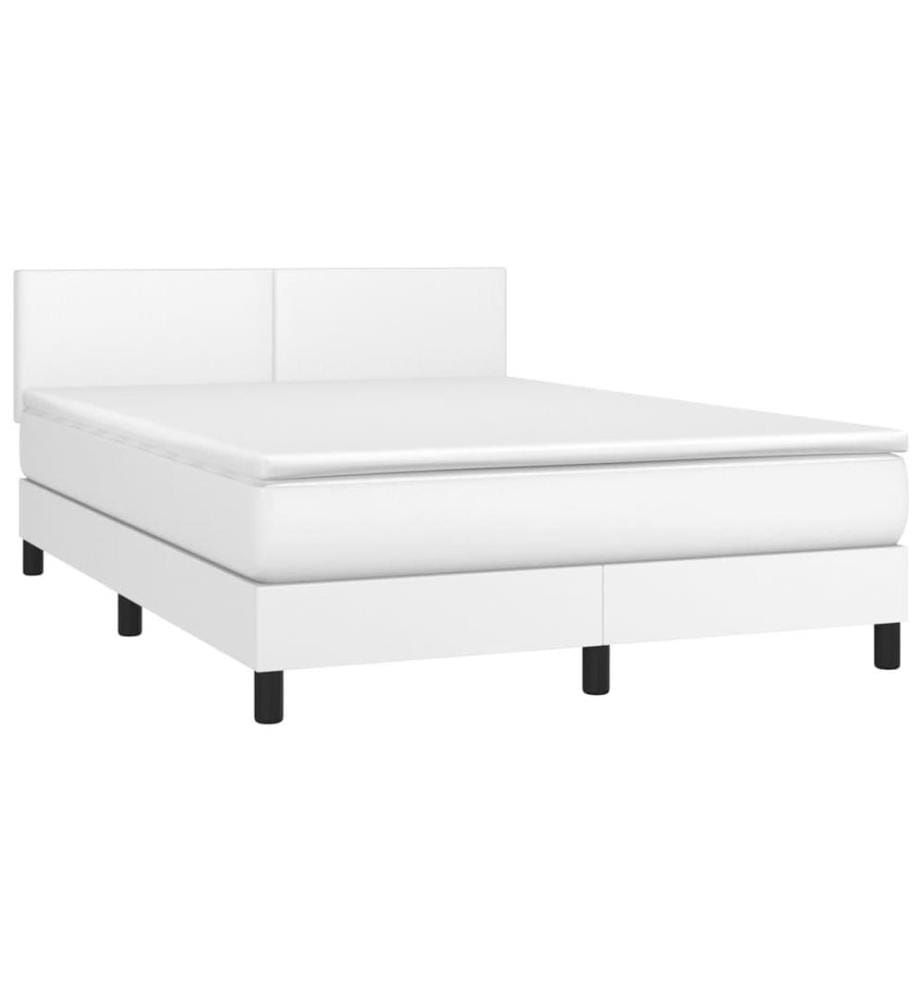 Boxspringbett mit Matratze & LED Weiss 140x200 cm Kunstleder