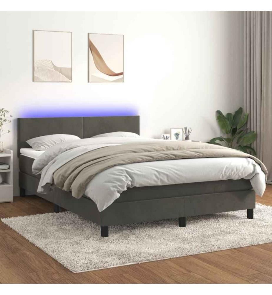 Boxspringbett mit Matratze & LED Dunkelgrau 140x190 cm Samt