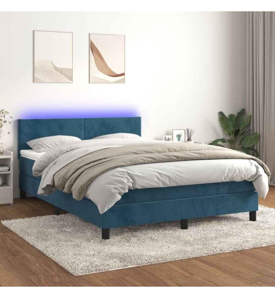 Boxspringbett mit Matratze & LED Dunkelblau 140x200 cm Samt