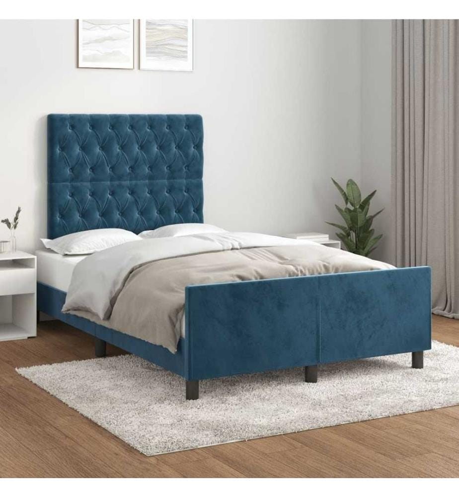 Bettgestell mit Kopfteil Dunkelblau 120x200 cm Samt