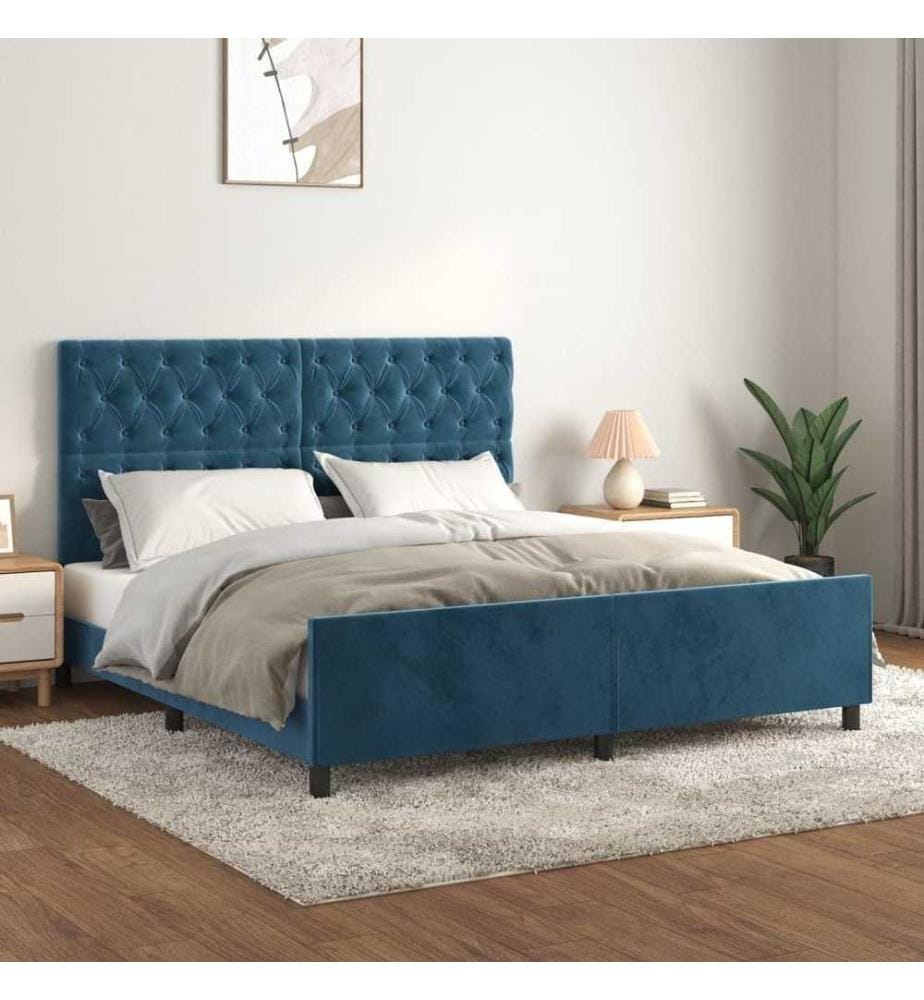 Bettgestell mit Kopfteil Dunkelblau 160x200 cm Samt