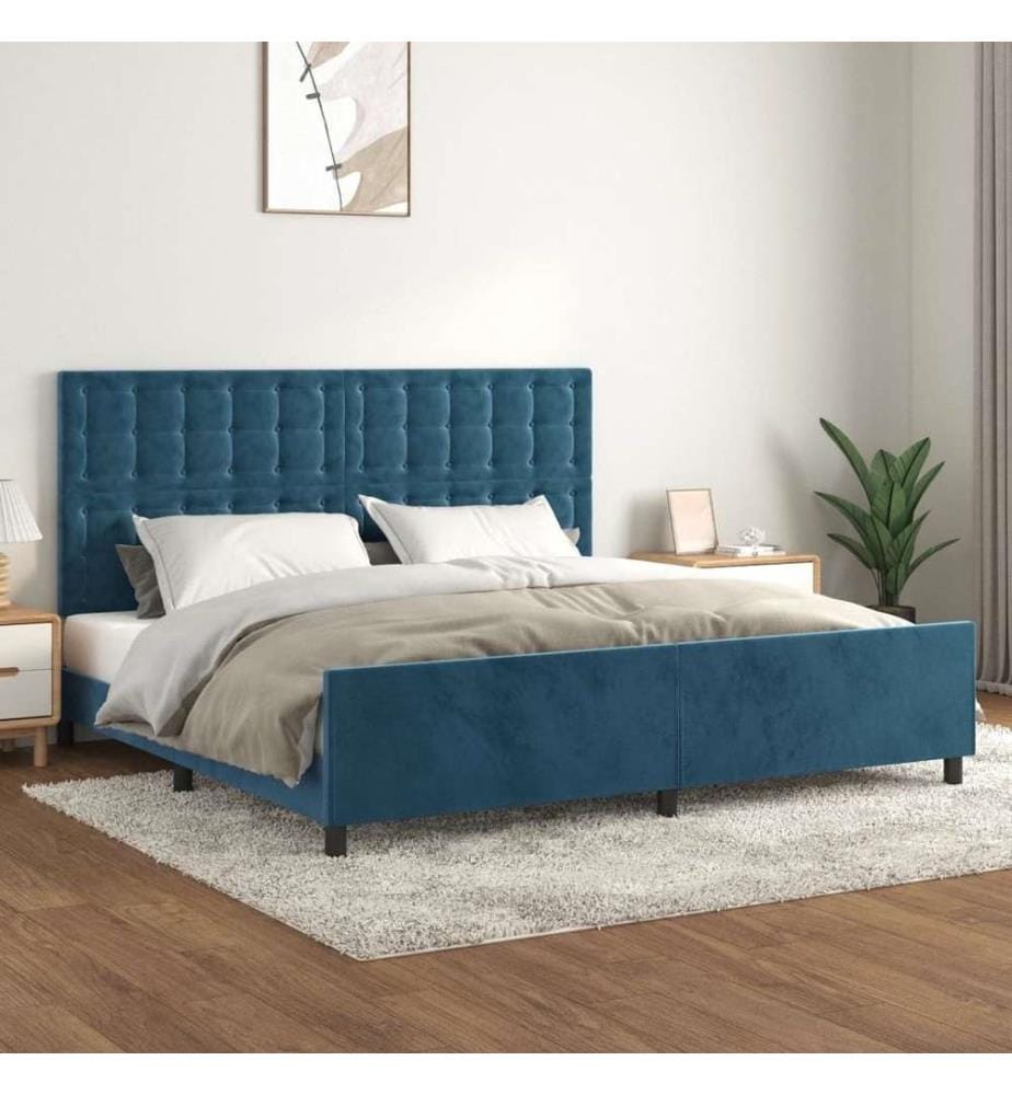 Bettgestell mit Kopfteil Dunkelblau 200x200 cm Samt