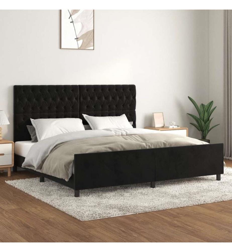 Bettgestell mit Kopfteil Schwarz 200x200 cm Samt