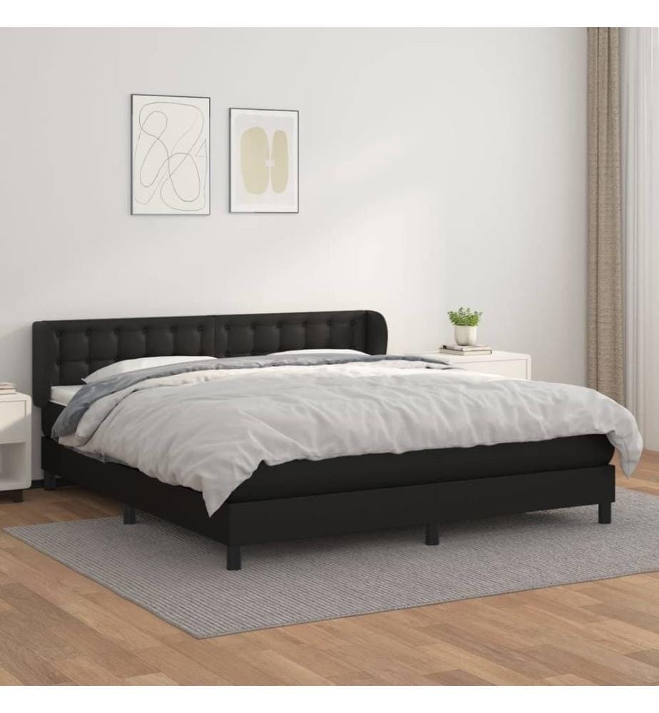 Boxspringbett mit Matratze Schwarz 180x200 cm Kunstleder