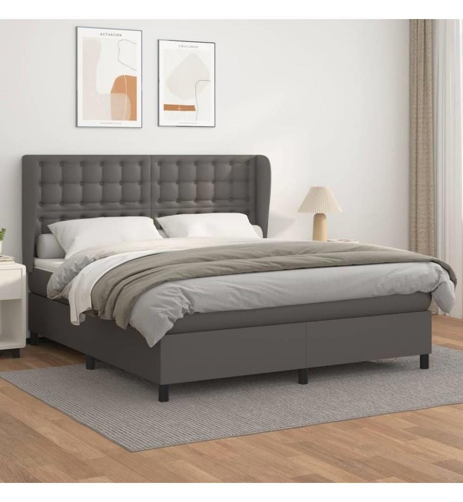 Boxspringbett mit Matratze Grau 180x200 cm Kunstleder