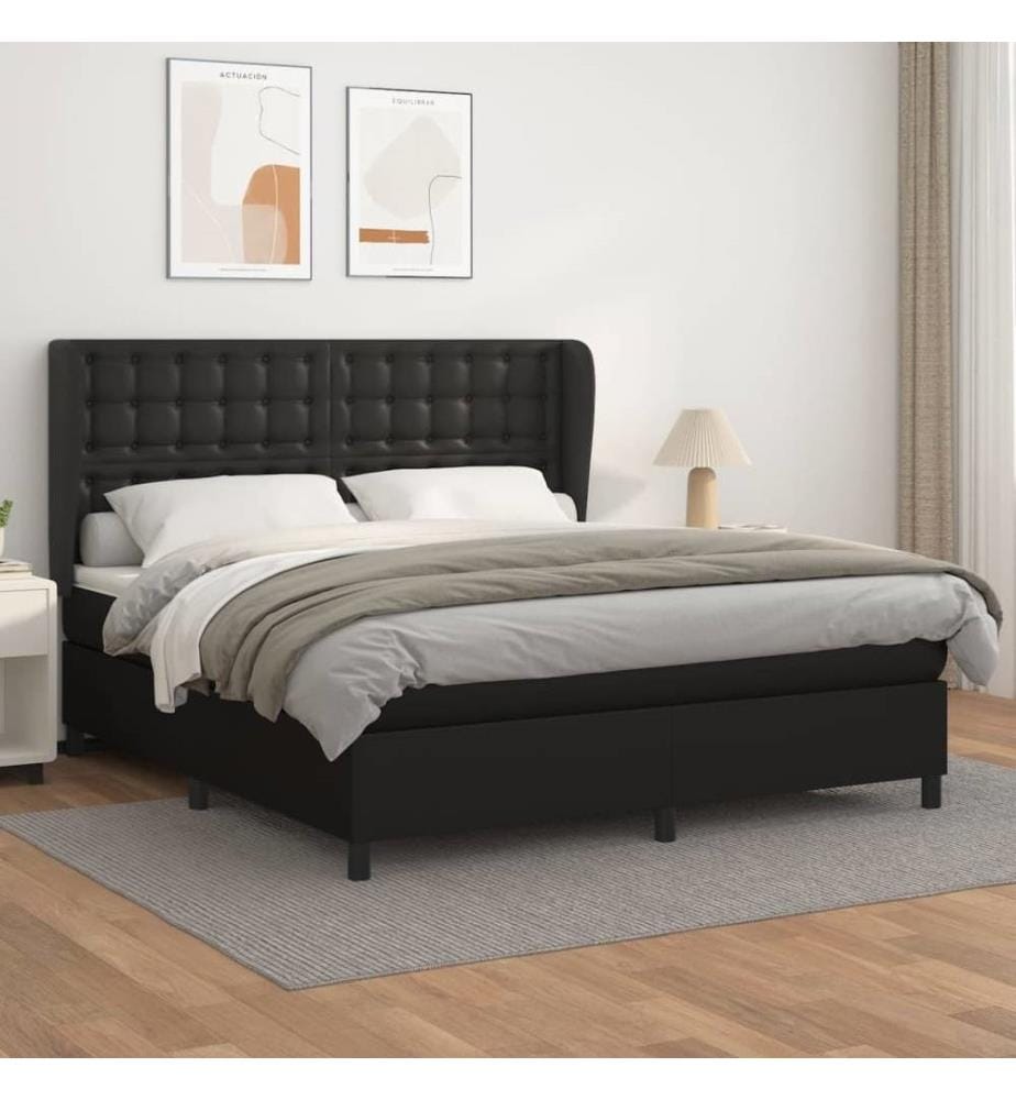 Boxspringbett mit Matratze Schwarz 180x200 cm Kunstleder