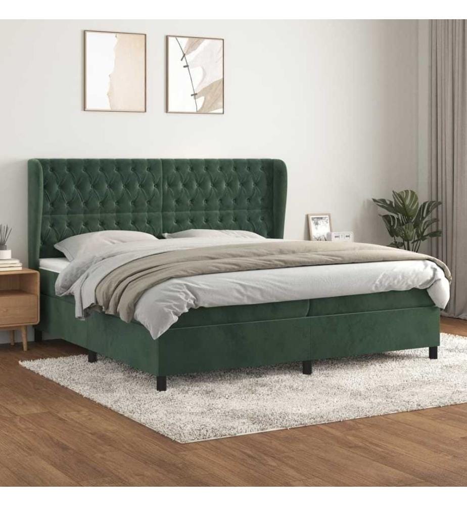 Boxspringbett mit Matratze Dunkelgrün 200x200 cm Samt
