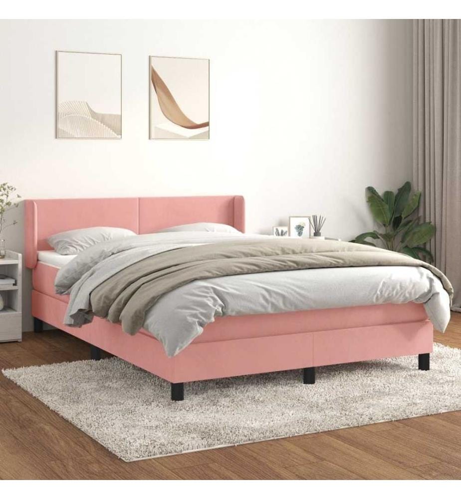 Boxspringbett mit Matratze Rosa 140x190 cm Samt