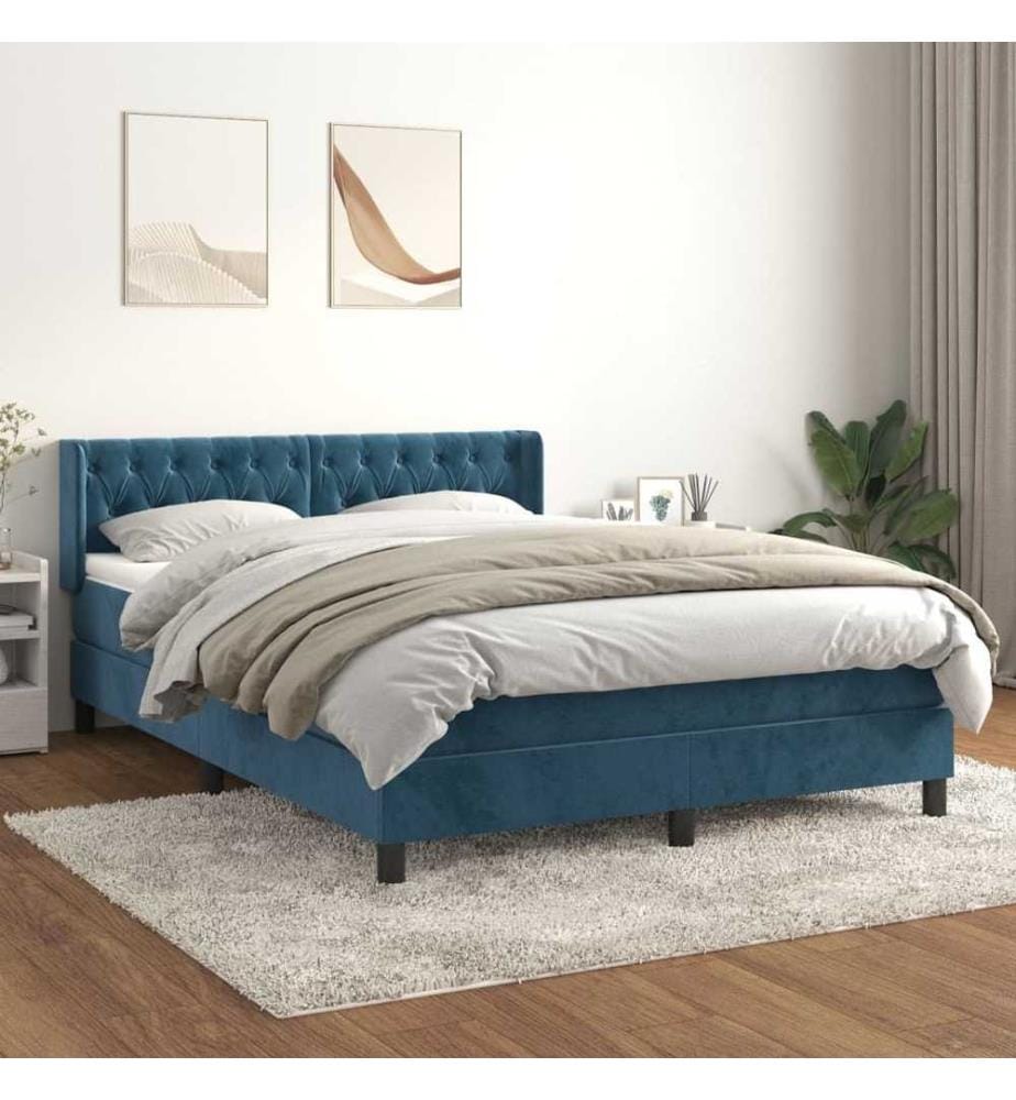 Boxspringbett mit Matratze Dunkelblau 140x190 cm Samt