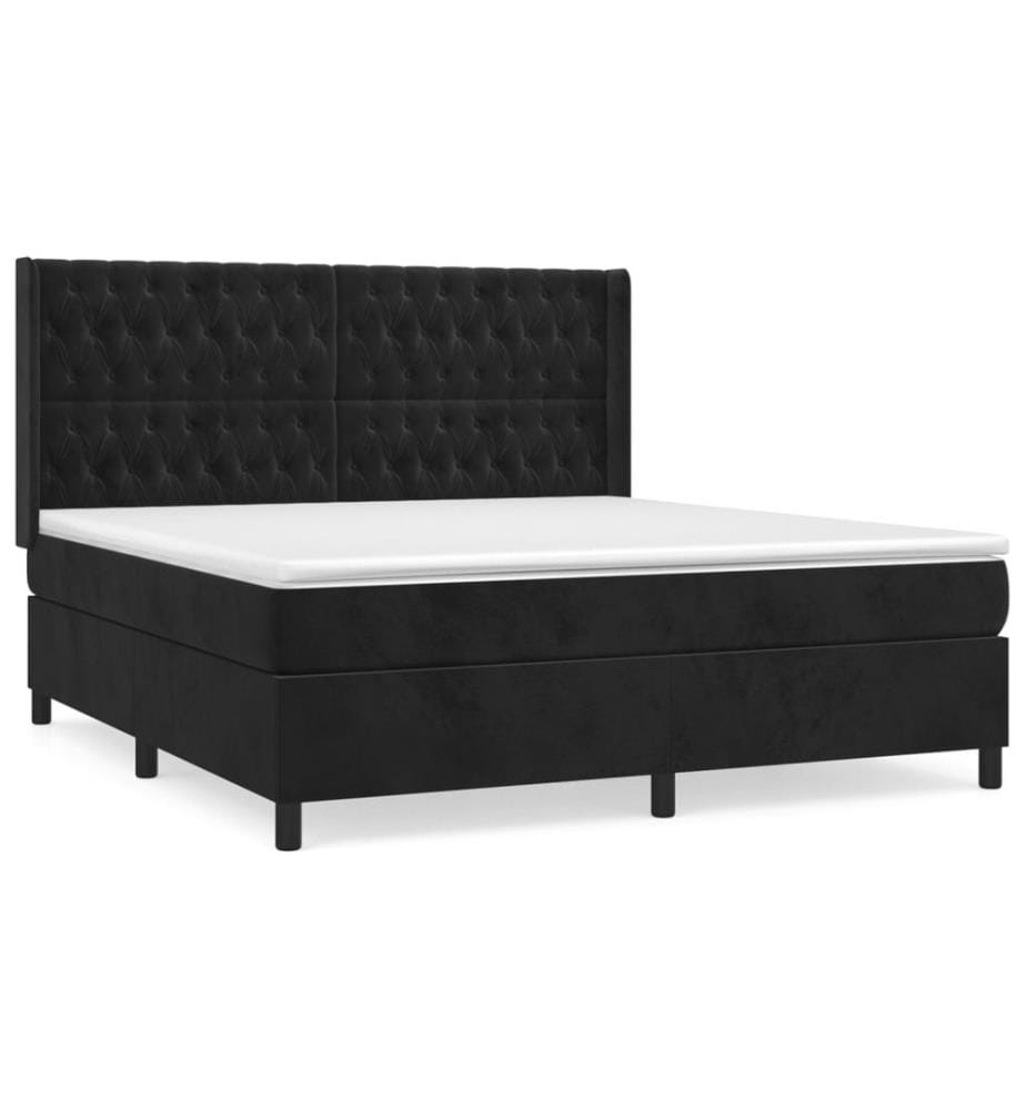 Lit à sommier tapissier avec matelas Noir 180x200 cm Velours