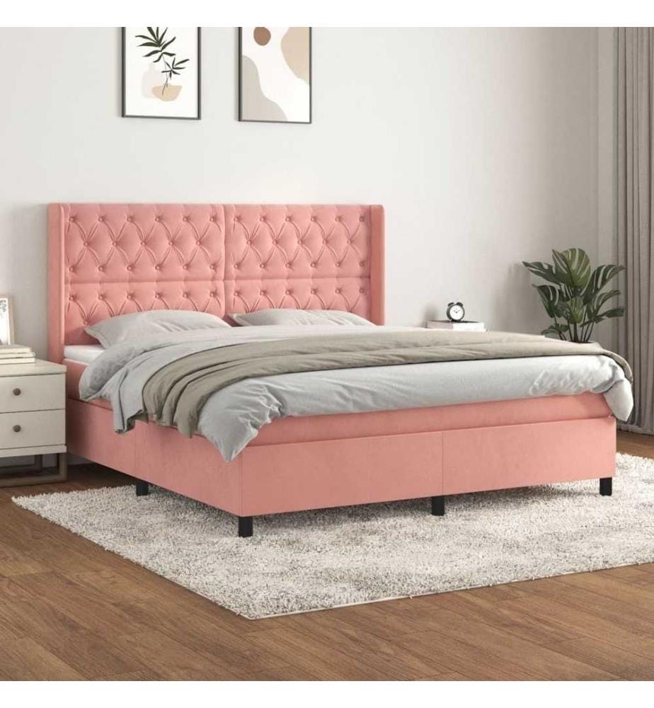 Boxspringbett mit Matratze Rosa 160x200 cm Samt