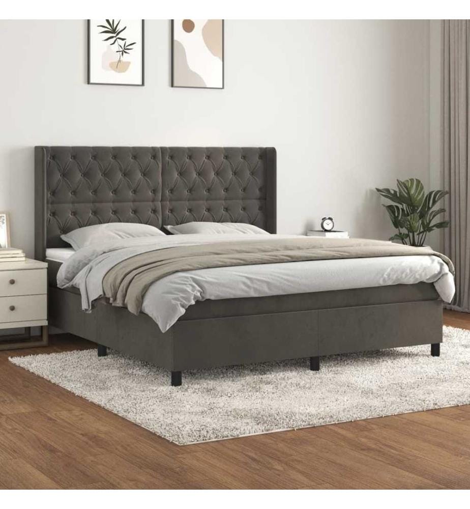 Boxspringbett mit Matratze Dunkelgrau 160x200 cm Samt