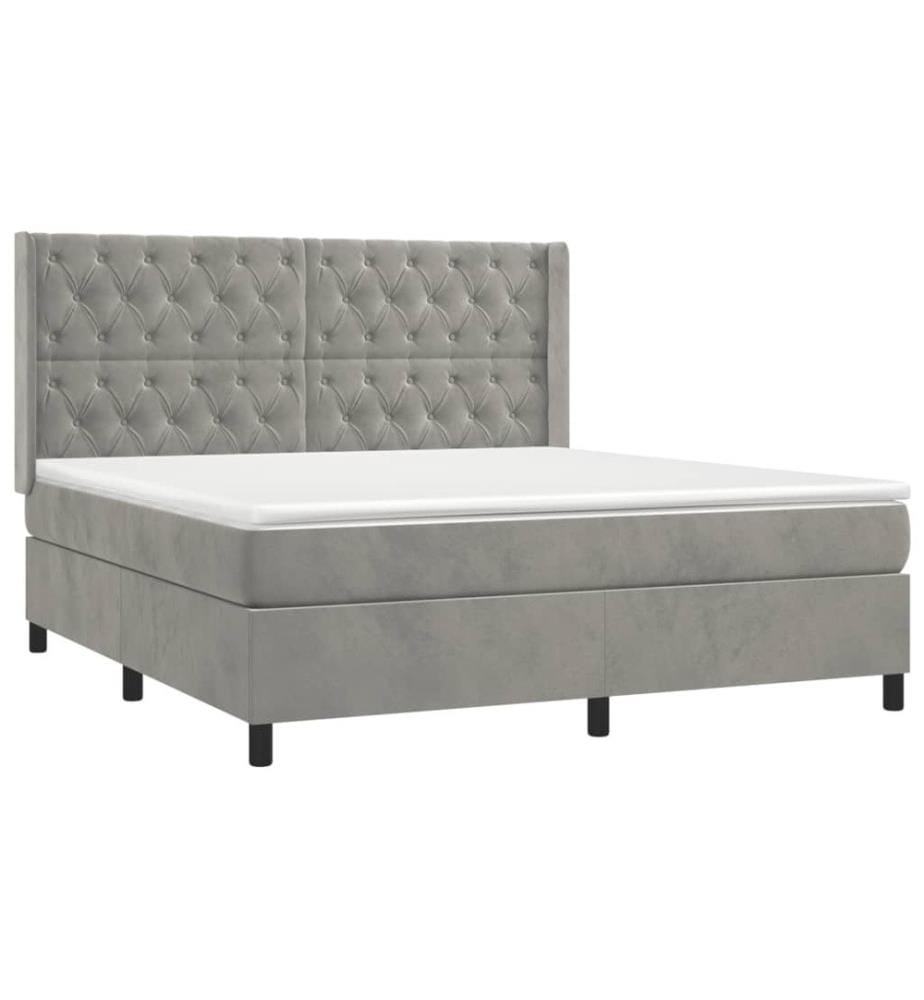 Boxspringbett mit Matratze Hellgrau 160x200 cm Samt