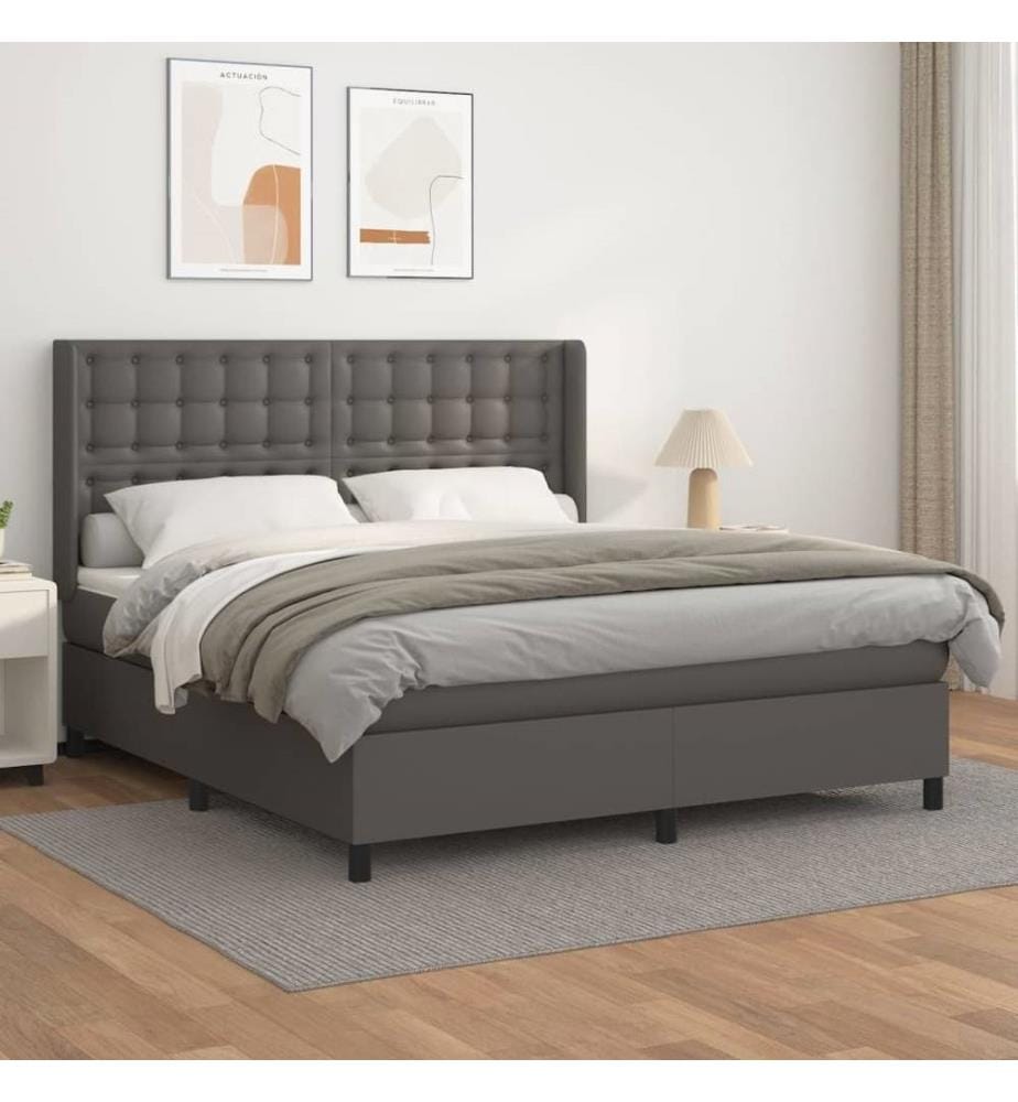 Boxspringbett mit Matratze Grau 180x200 cm Kunstleder