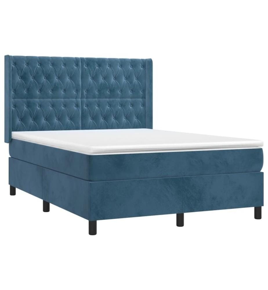 Boxspringbett mit Matratze Dunkelblau 140x200 cm Samt