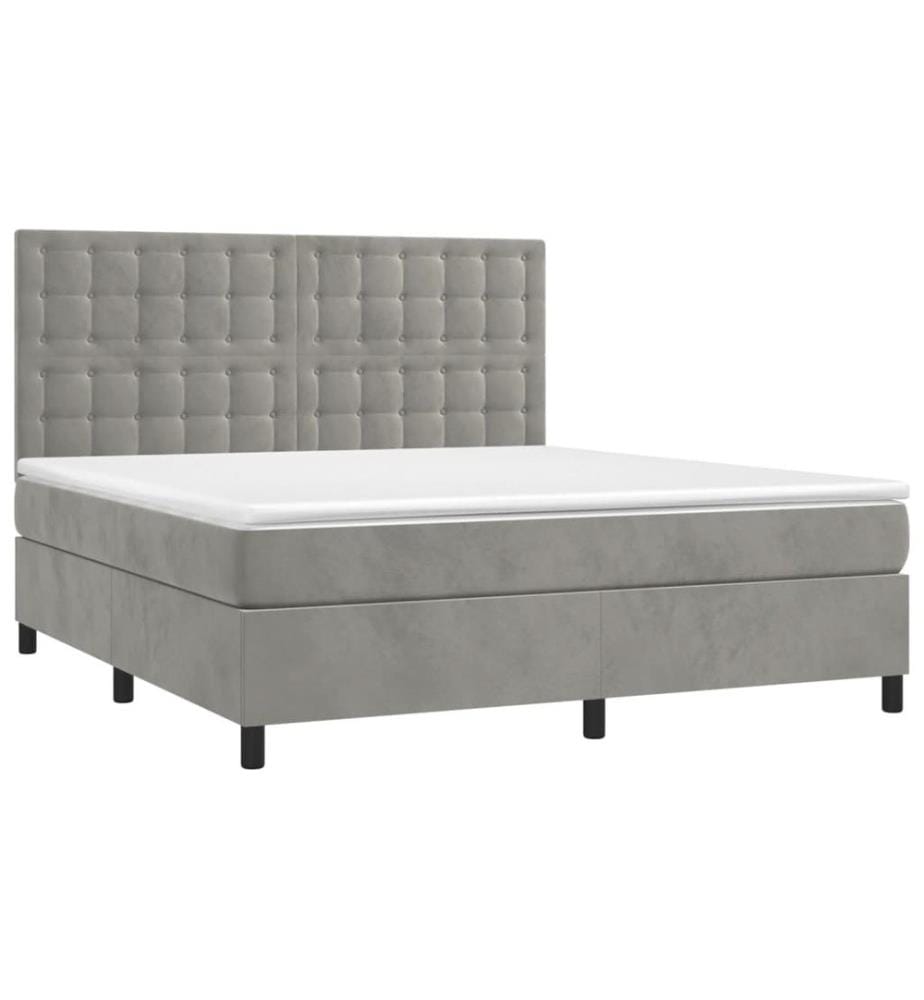 Boxspringbett mit Matratze & LED Hellgrau 180x200 cm Samt