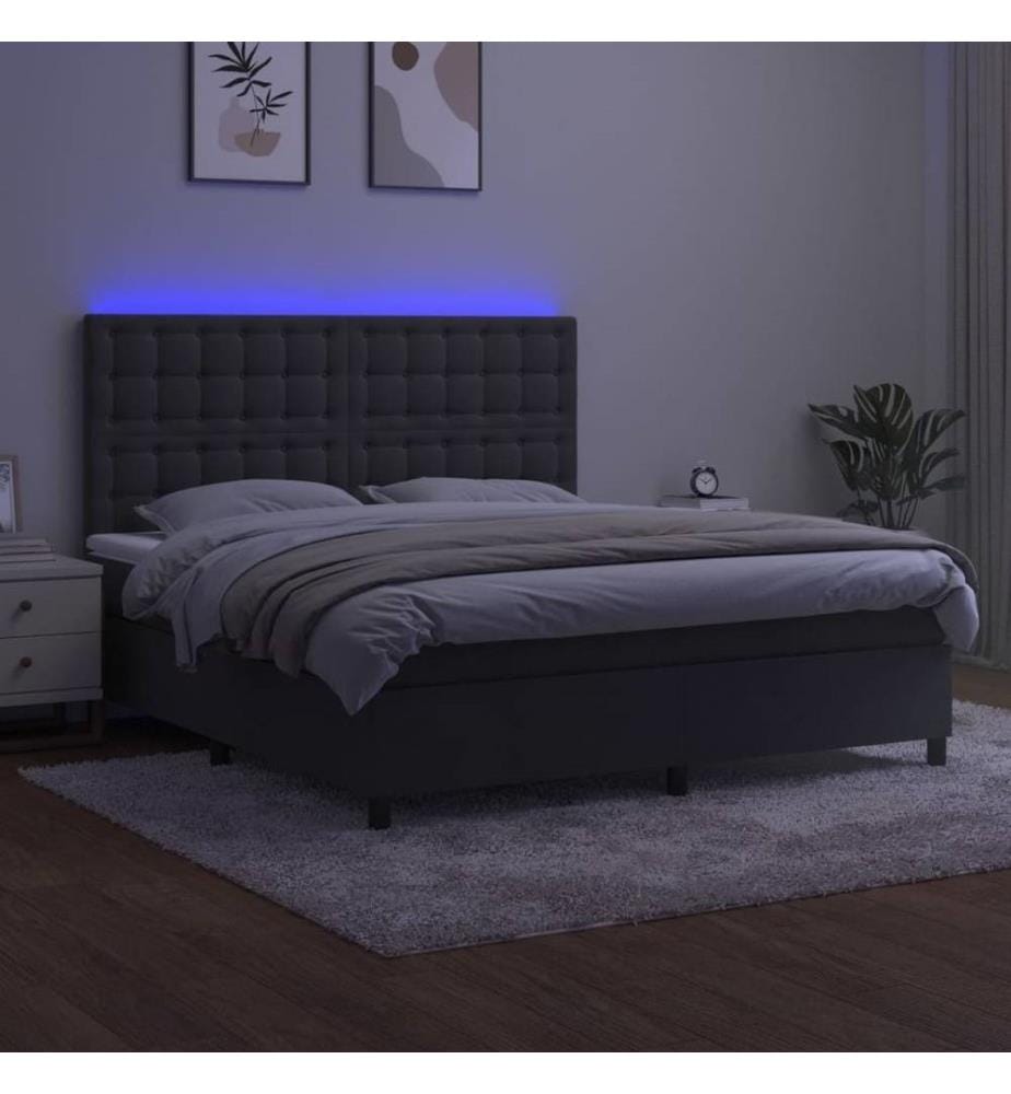 Boxspringbett mit Matratze & LED Dunkelgrau 180x200 cm Samt