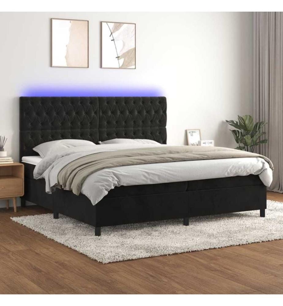 Boxspringbett mit Matratze & LED Schwarz 200x200 cm Samt