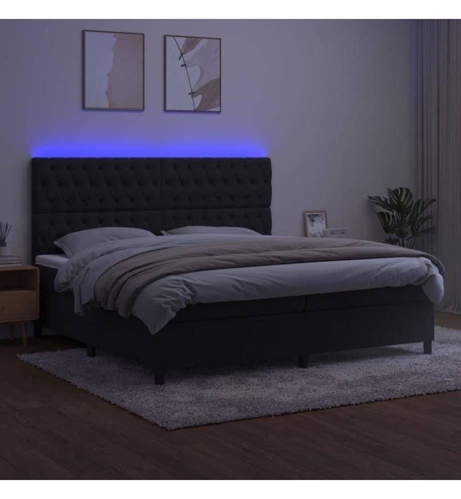 Boxspringbett mit Matratze & LED Schwarz 200x200 cm Samt