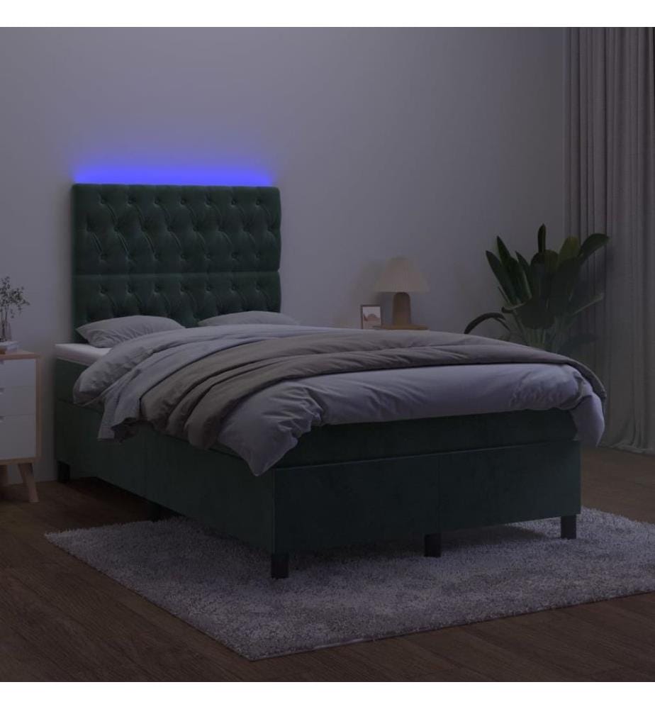 Boxspringbett mit Matratze & LED Dunkelgrün 120x200 cm Samt