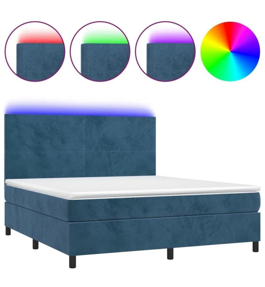Boxspringbett mit Matratze & LED Dunkelblau 160x200 cm Samt