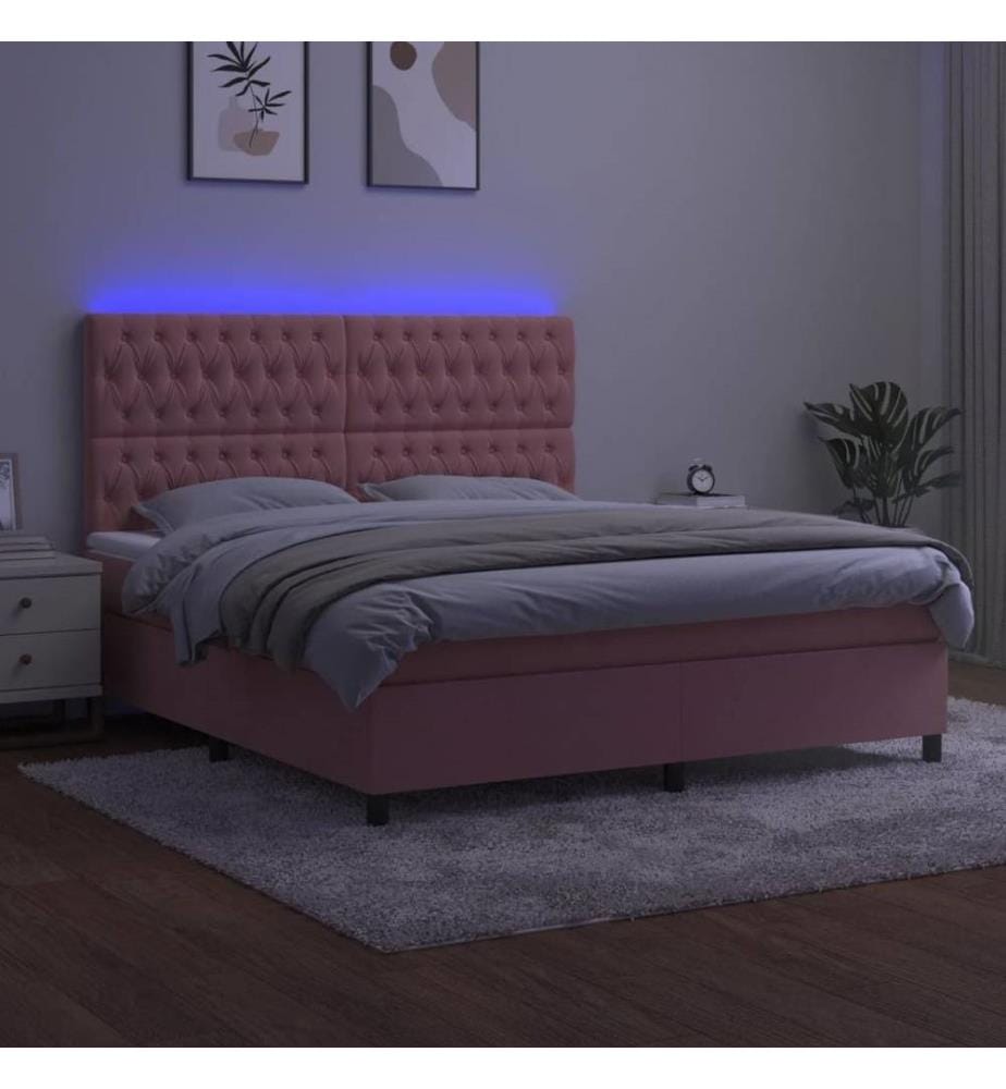 Boxspringbett mit Matratze & LED Rosa 160x200 cm Samt