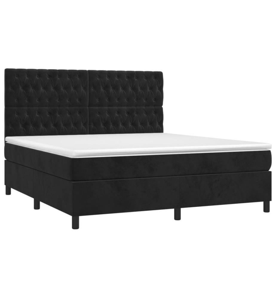 Boxspringbett mit Matratze & LED Schwarz 160x200 cm Samt