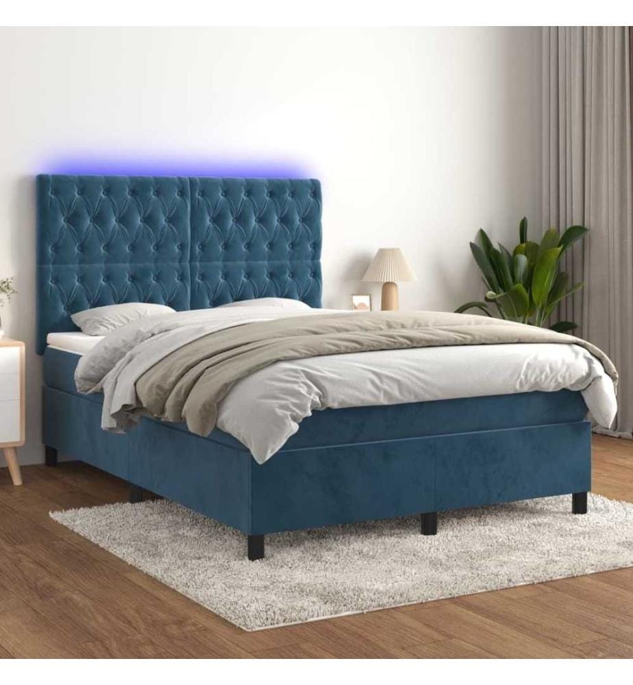 Boxspringbett mit Matratze & LED Dunkelblau 140x190 cm Samt