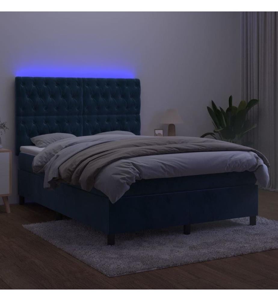 Boxspringbett mit Matratze & LED Dunkelblau 140x190 cm Samt