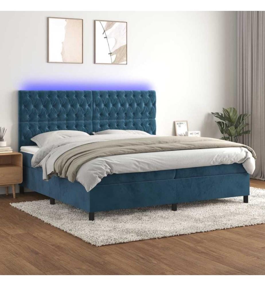 Boxspringbett mit Matratze & LED Dunkelblau 200x200 cm Samt