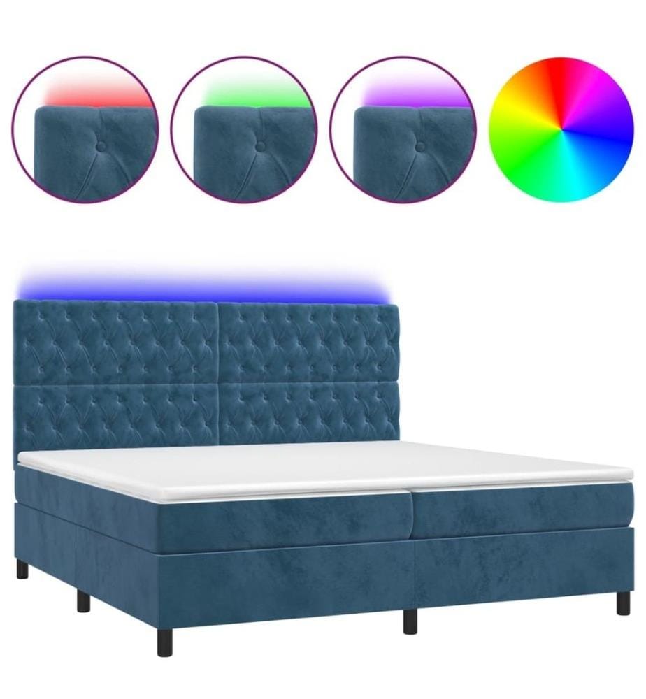 Boxspringbett mit Matratze & LED Dunkelblau 200x200 cm Samt
