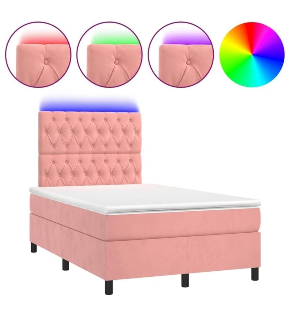 Boxspringbett mit Matratze & LED Rosa 120x200 cm Samt