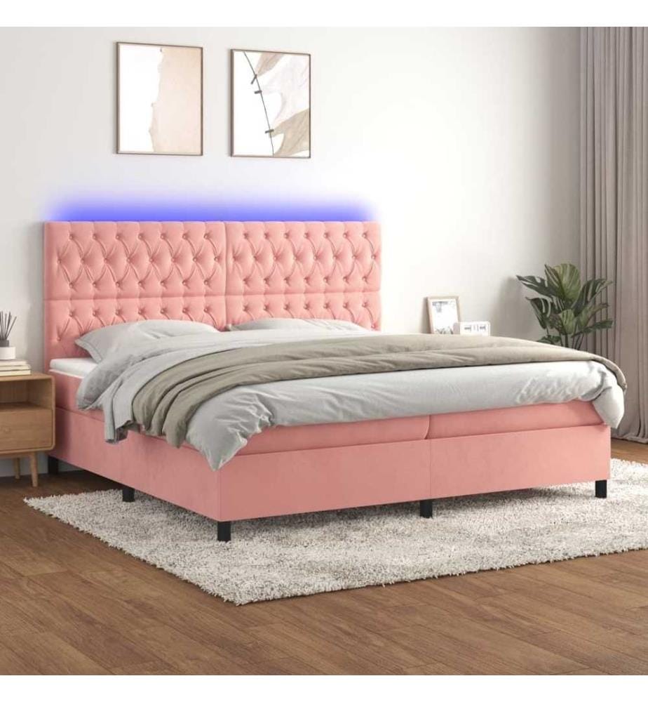 Boxspringbett mit Matratze & LED Rosa 200x200 cm Samt