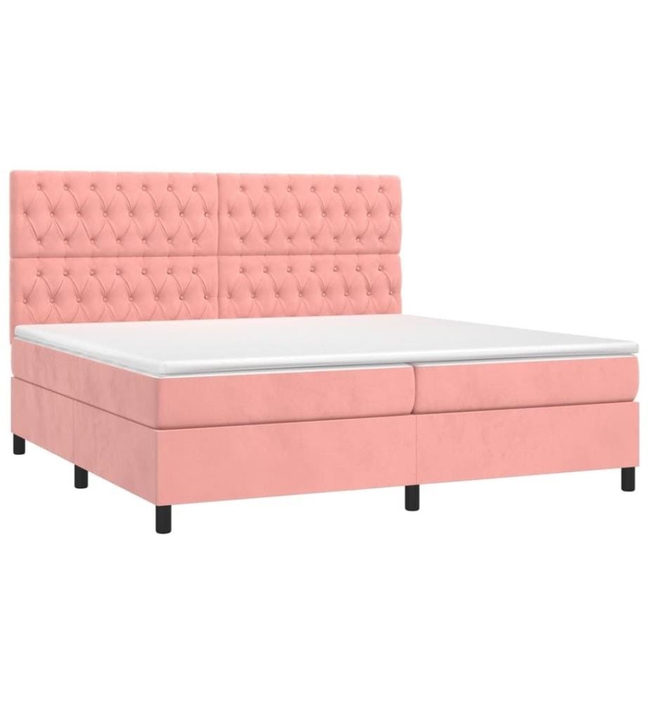 Boxspringbett mit Matratze & LED Rosa 200x200 cm Samt