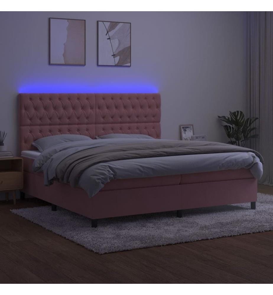 Boxspringbett mit Matratze & LED Rosa 200x200 cm Samt