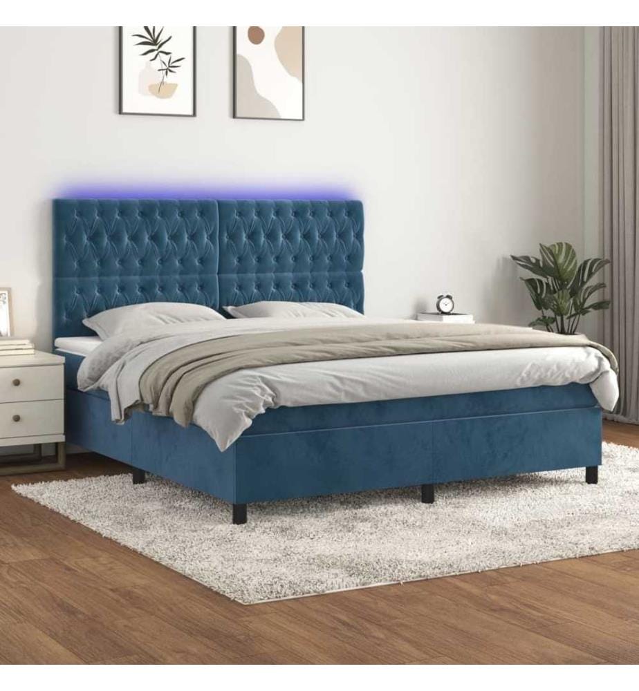 Boxspringbett mit Matratze & LED Dunkelblau 160x200 cm Samt