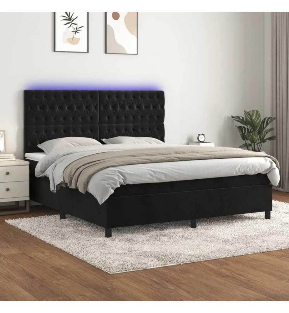 Boxspringbett mit Matratze & LED Schwarz 180x200 cm Samt