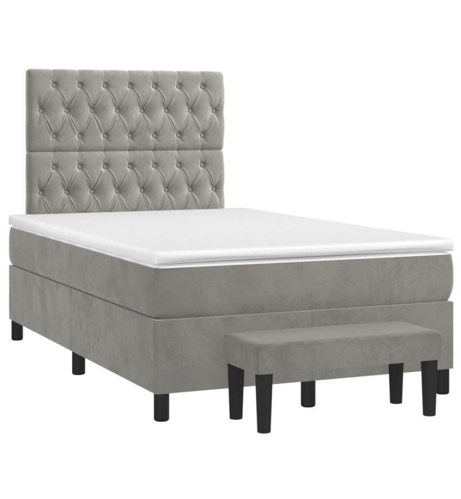 Lit à sommier tapissier et matelas Gris clair 120x200cm Velours
