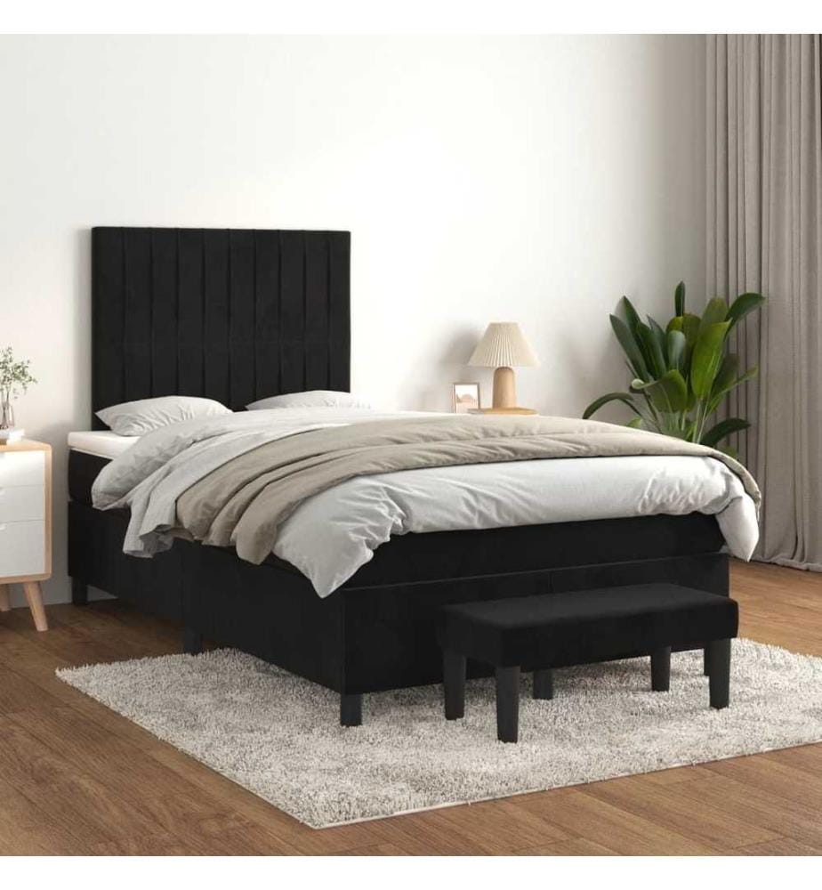 Lit à sommier tapissier avec matelas Noir 120x200 cm Velours