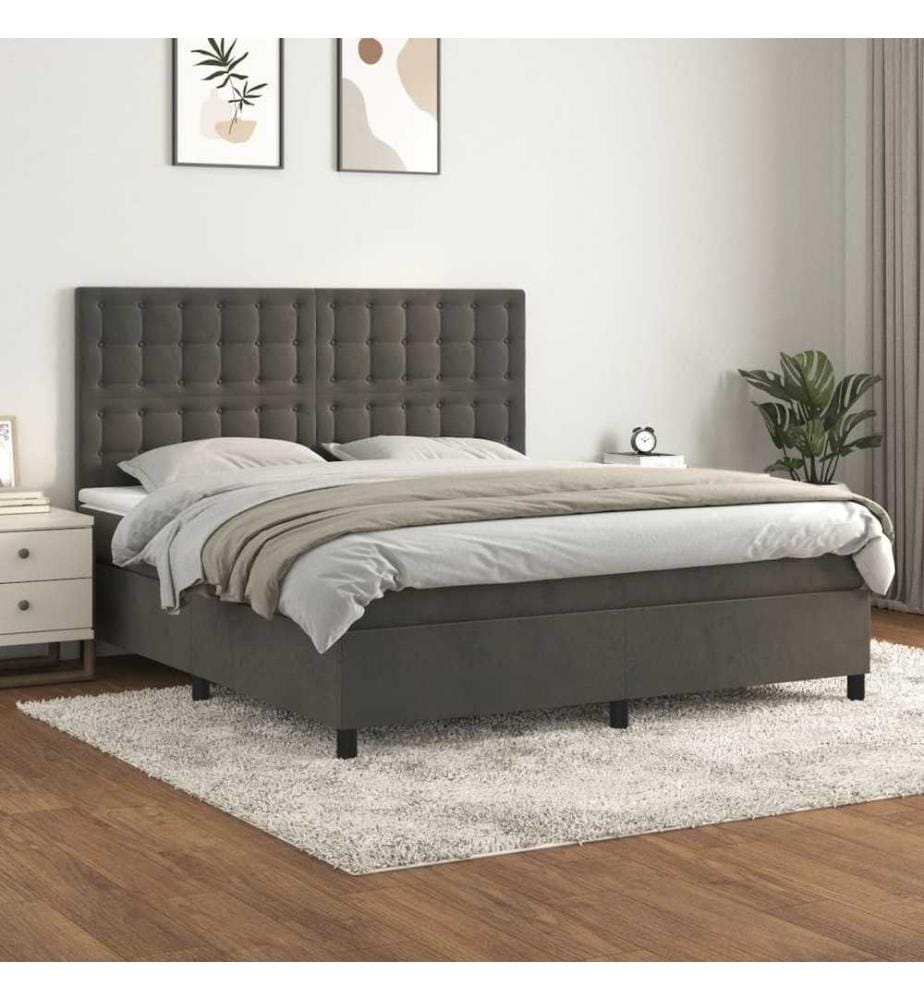 Boxspringbett mit Matratze Dunkelgrau 180x200 cm Samt