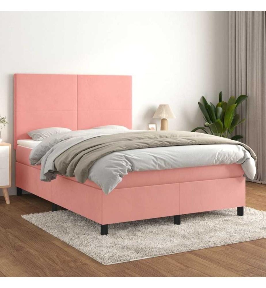 Boxspringbett mit Matratze Rosa 140x190 cm Samt